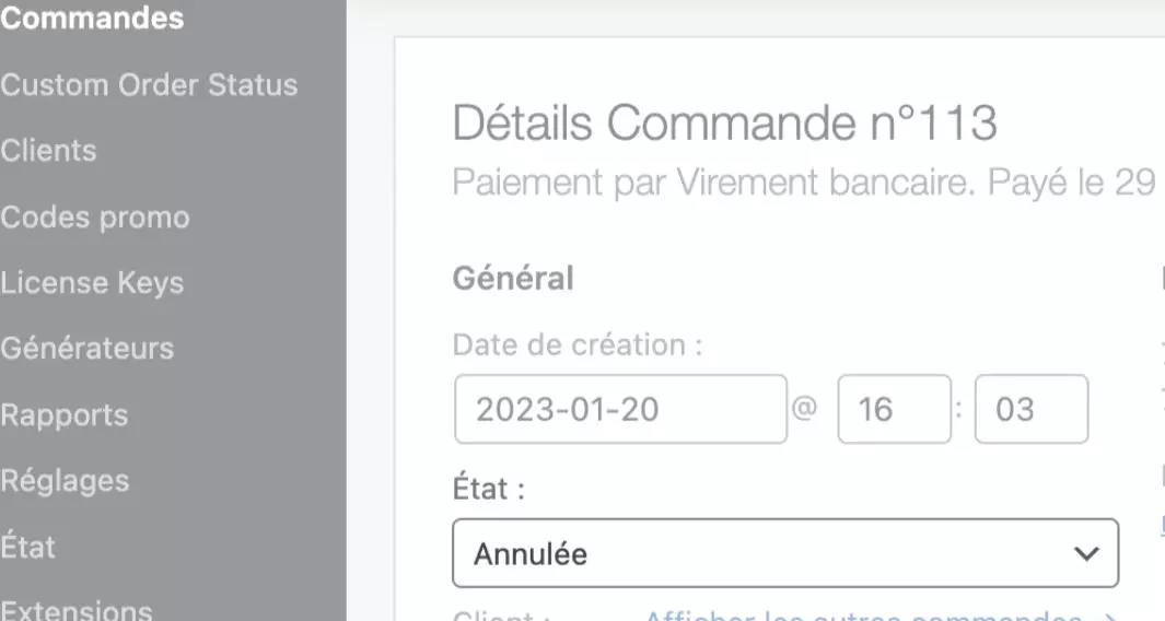 WooCommerce commande annulée